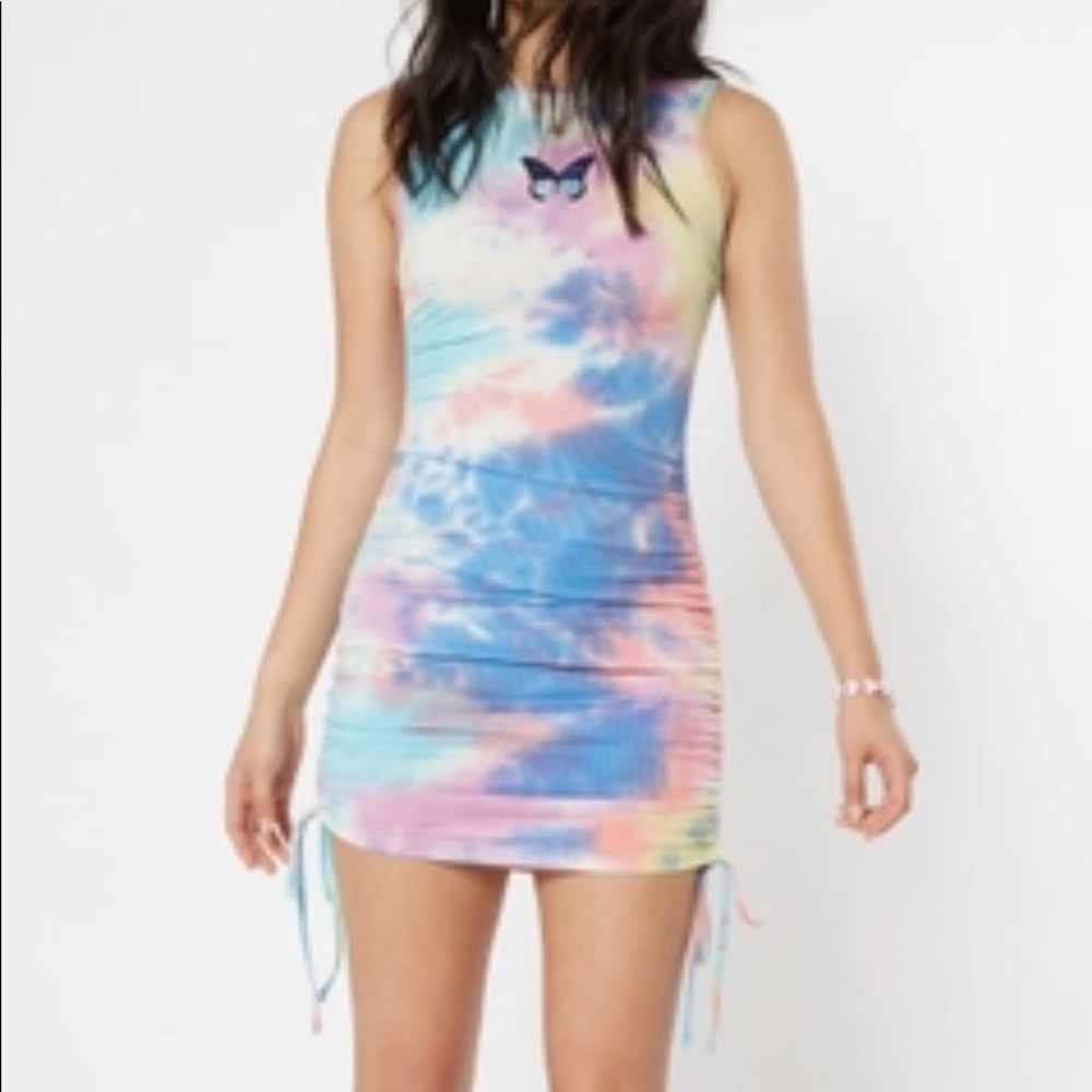 Pastel Tie Dye Butterfly Embroidered Dress